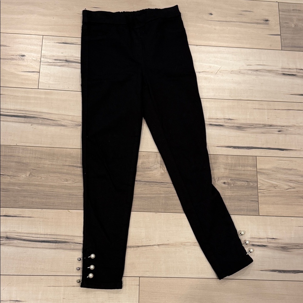 Black Women's Jeans with Pearl Hem Detail